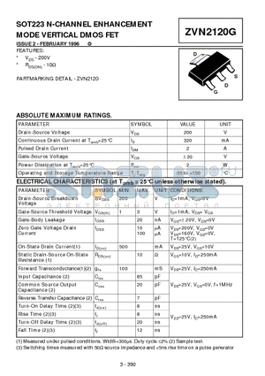 ZVN2120G datasheet - N-CHANNEL ENHANCEMENT MODE VERTICAL DMOS FET