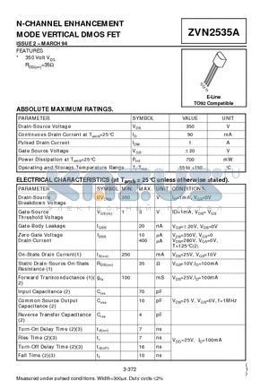 ZVN2535 datasheet - N-CHANNEL ENHANCEMENT MODE VERTICAL DMOS FET