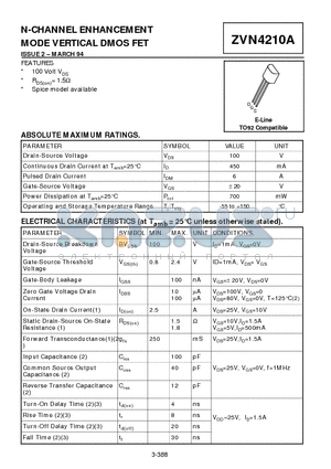 ZVN4210A datasheet - N-CHANNEL ENHANCEMENT MODE VERTICAL DMOS FET