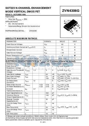 ZVN4306G datasheet - N-CHANNEL ENHANCEMENT MODE VERTICAL DMOS FET