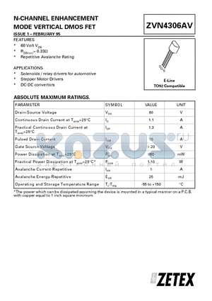 ZVN4306AV datasheet - N-CHANNEL ENHANCEMENT MODE VERTICAL DMOS FET