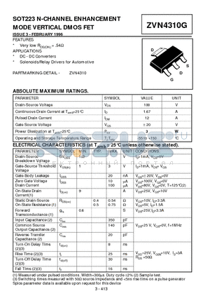 ZVN4310G datasheet - N-CHANNEL ENHANCEMENT MODE VERTICAL DMOS FET