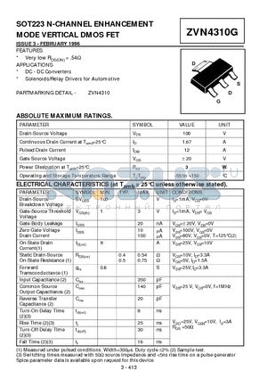 ZVN4310G datasheet - SOT223 N-CHANNEL ENHANCEMENT