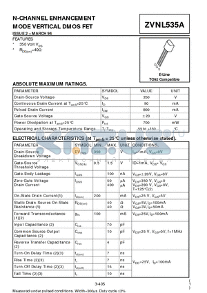 ZVNL535A datasheet - N-CHANNEL ENHANCEMENT MODE VERTICAL DMOS FET