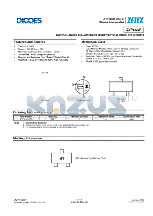 ZVP1320F_12 datasheet - 200V P-CHANNEL ENHANCEMENT MODE VERTICAL DMOS FET IN SOT23