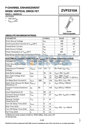 ZVP3310A datasheet - P-CHANNEL ENHANCEMENT MODE VERTICAL DMOS FET