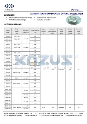 ZWB-2B datasheet - TEMPERATURE COMPENSATED CRYSTAL OSCILLATOR