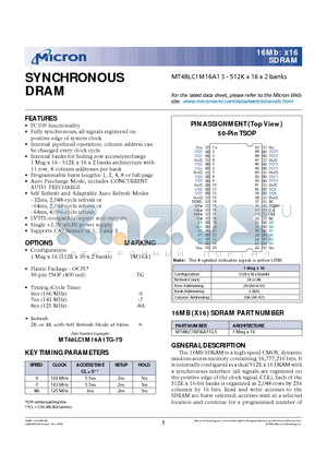 MT48LC1M16A1TGS datasheet - SYNCHRONOUS DRAM