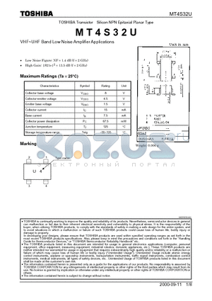 MT4S32U datasheet - TOSHIBA Transistor Silicon NPN Epitaxial Planar Type