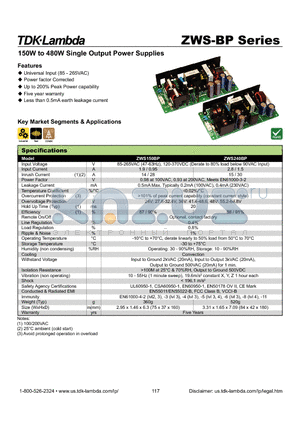 ZWS150BP36 datasheet - 150W to 480W Single Output Power Supplies