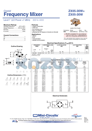 ZX05-30W datasheet - Frequency Mixer Level 7 (LO Power 7 dBm) 300 to 4000