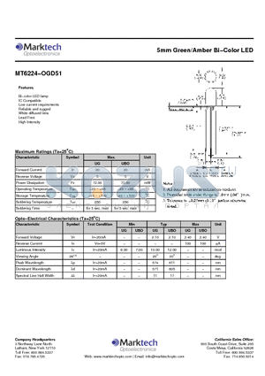 MT6224-OGD51 datasheet - 5mm Green/Amber Bi−Color LED