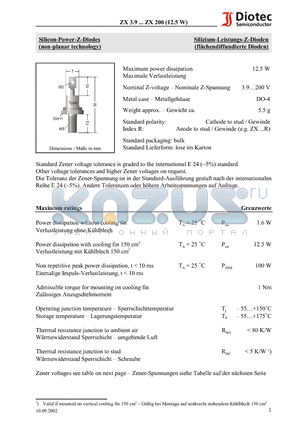 ZX100 datasheet - Silicon-Power-Z-Diodes (non-planar technology)