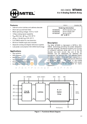 MT8806 datasheet - ISO-CMOS 8 x 4 Analog Switch Array