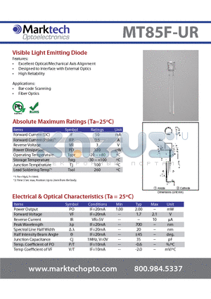 MT85F-UR datasheet - Visible Light Emitting Diode