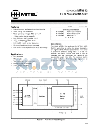 MT8812AC datasheet - ISO-CMOS 8 x 12 Analog Switch Array