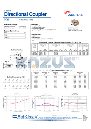 ZX30-17-5 datasheet - Directional Coupler 50 5 to 2000 MHz