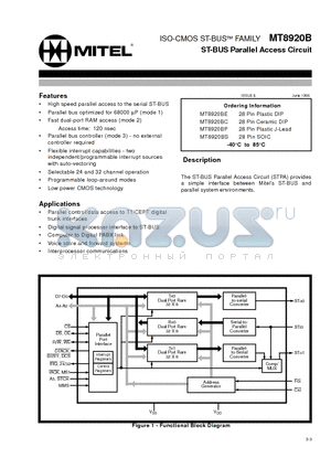 MT8920B datasheet - ISO-CMOS ST-BUS FAMILY ST-BUS Parallel Access Circuit