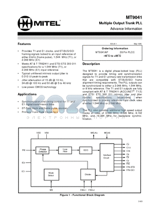 MT9041AP datasheet - Multiple Output Trunk PLL