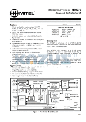 MT9079AP datasheet - CMOS ST-BUS FAMILY Advanced Controller for E1