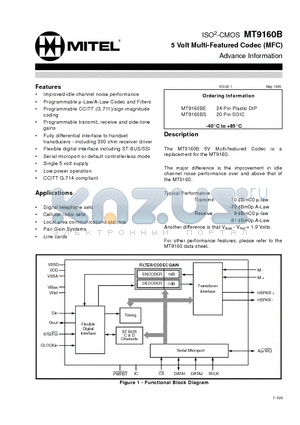 MT9160BS datasheet - ISO2-CMOS 5 Volt Multi-Featured Codec (MFC)