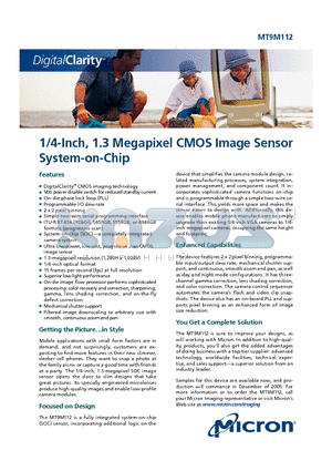 MT9M112 datasheet - 1/4-Inch, 1.3 Megapixel CMOS Image Sensor System-on-Chip