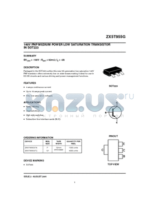 ZX5T955G datasheet - 140V PNP MEDIUM POWER LOW SATURATION TRANSISTOR