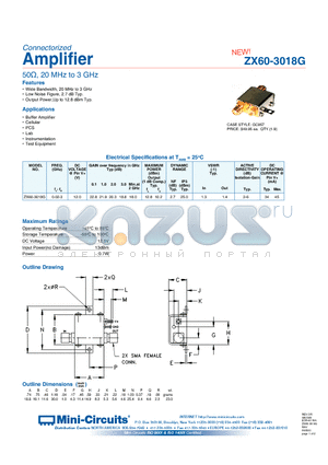 ZX60-3018G datasheet - Connectorized Amplifier 50ohm, 20 MHz to 3 GHz