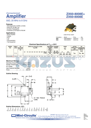 ZX60-8008E datasheet - Connectorized Amplifier 50 Ohm, 20 MHz to 8 GHz
