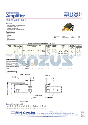 ZX60-8008E+ datasheet - Connectorized Amplifier 50 Ohm, 20 MHz to 8 GHz