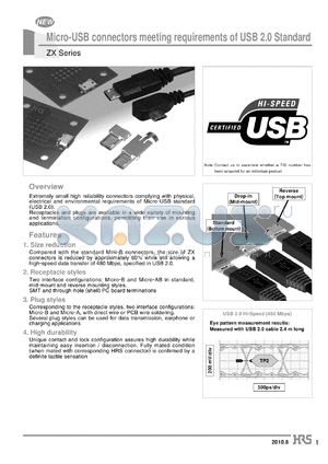ZX62 datasheet - Micro-USB connectors meeting requirements of USB 2.0 Standard