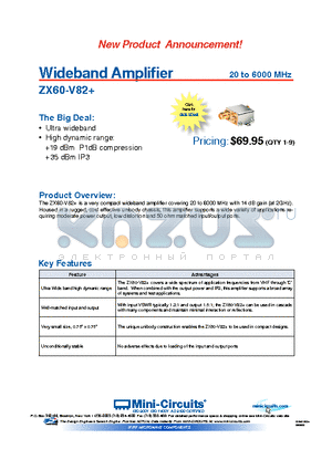 ZX60-V82+ datasheet - Wideband Amplifier