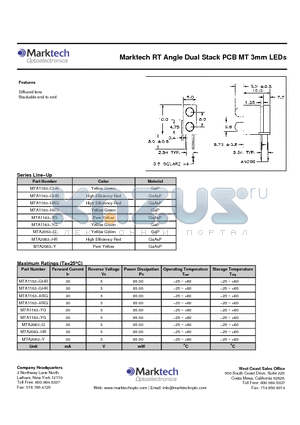 MTA2063-HR datasheet - Marktech RT Angle Dual Stack PCB MT 3mm LEDs