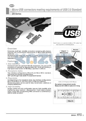 ZX62M-B-5P datasheet - Micro-USB connectors meeting requirements of USB 2.0 Standard