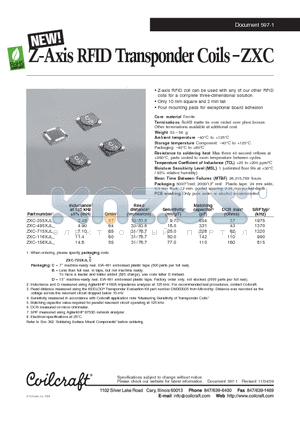 ZXC-255XJL datasheet - Z-Axis RFID Transponder Coils