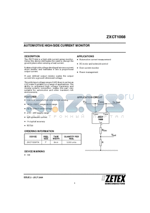 ZXCT1008 datasheet - AUTOMOTIVE HIGH-SIDE CURRENT MONITOR