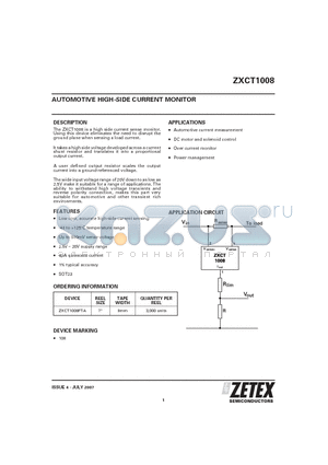 ZXCT1008 datasheet - AUTOMOTIVE HIGH-SIDE CURRENT MONITOR