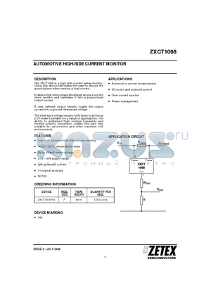 ZXCT1008FTA datasheet - AUTOMOTIVE HIGH-SIDE CURRENT MONITOR