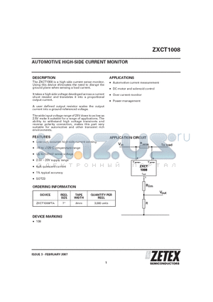 ZXCT1008FTA datasheet - AUTOMOTIVE HIGH-SIDE CURRENT MONITOR