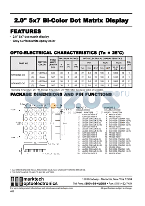 MTAN6320-GO datasheet - Marktech 2.00 5x7 Bi−Color 20−Pin Dot Matrix