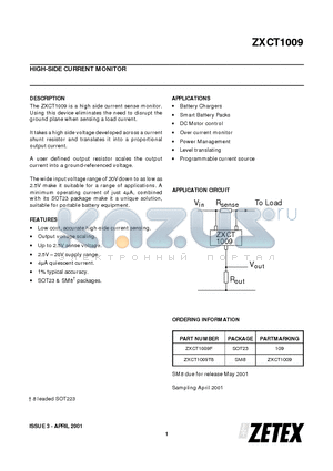 ZXCT1009F datasheet - HIGH-SIDE CURRENT MONITOR