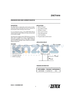 ZXCT1010 datasheet - ENHANCED HIGH-SIDE CURRENT MONITOR