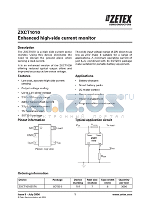 ZXCT1010 datasheet - Enhanced high-side current monitor