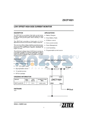 ZXCT1021E5TA datasheet - LOW OFFSET HIGH-SIDE CURRENT MONITOR