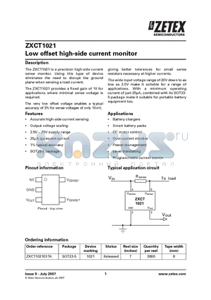 ZXCT1021E5TA datasheet - Low offset high-side current monitor