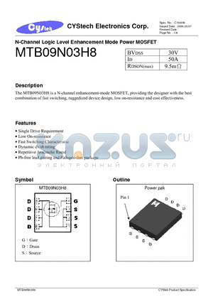 MTB09N03H8 datasheet - N-Channel Logic Level Enhancement Mode Power MOSFET