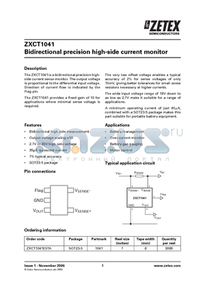 ZXCT1041E5TA datasheet - Bidirectional precision high-side current monitor