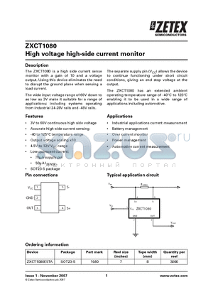 ZXCT1080E5TA datasheet - High voltage high-side current monitor