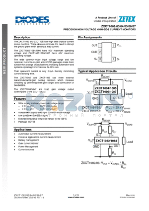 ZXCT1084 datasheet - PRECISION HIGH VOLTAGE HIGH-SIDE CURRENT MONITORS