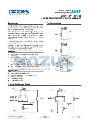 ZXCT1107 datasheet - LOW POWER HIGH-SIDE CURRENT MONITORS